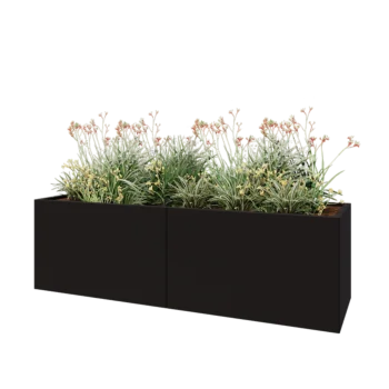 Tērauda puķu kaste XXL - Taisnstūris - 200 x 60 x 60 cm - RAL9005 matēts (melns) - Ar pamatplati