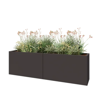 Tērauda puķu kaste XXL - Taisnstūris - 200 x 40 x 60 cm - RAL7016 matēts (antracīta pelēks) - Ar pamatplati