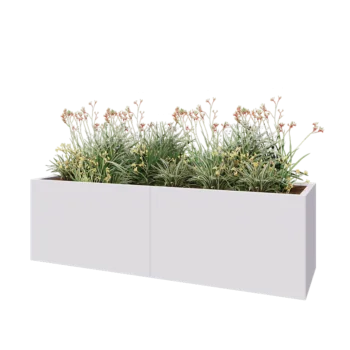 Tērauda puķu kaste XXL - Taisnstūris - 200 x 60 x 60 cm - RAL9010 matēts (balts) - Ar pamatplati