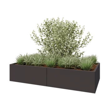 Tērauda puķu kaste XXL - Taisnstūris - 200 x 100 x 40 cm - RAL7016 matēts (antracīta pelēks) - Ar pamatplati
