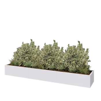 Tērauda puķu kaste XXL - Taisnstūris - 360 x 60 x 40 cm - RAL9010 matēts (balts) - Ar pamatplati