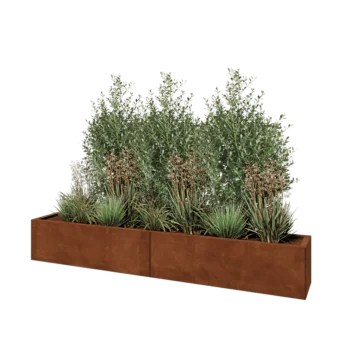 Kortena tērauda puķu kaste XXL - Taisnstūris - 200 x 30 x 30 cm - Ar pamatplati