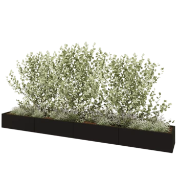 Tērauda puķu kaste XXL - Taisnstūris - 480 x 60 x 40 cm - RAL9005 matēts (melns) - Ar pamatplati