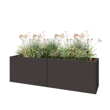 Tērauda puķu kaste XXL - Taisnstūris - 200 x 50 x 60 cm - RAL7016 matēts (antracīta pelēks) - Ar pamatplati