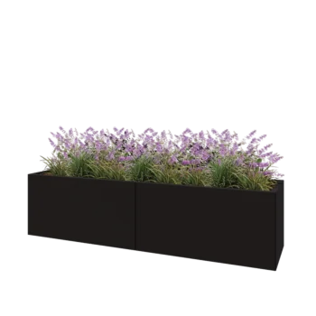 Tērauda puķu kaste XXL - Taisnstūris - 200 x 50 x 50 cm - RAL9005 matēts (melns) - Ar pamatplati