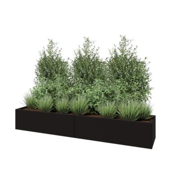 Tērauda puķu kaste XXL - Taisnstūris - 200 x 40 x 30 cm - RAL9005 matēts (melns) - Ar pamatplati