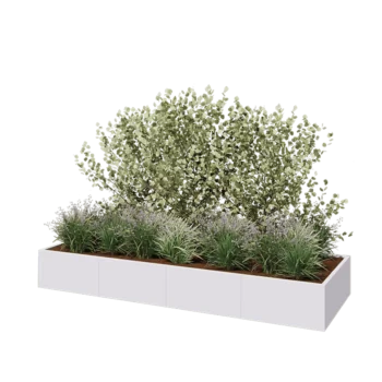 Tērauda puķu kaste XXL - Taisnstūris - 320 x 100 x 40 cm - RAL9010 matēts (balts) - Bez pamatplates