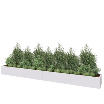 Tērauda puķu kaste XXL - Taisnstūris - 480 x 50 x 40 cm - RAL9010 matēts (balts) - Ar pamatplati