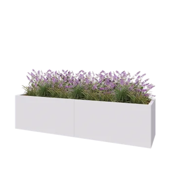 Tērauda puķu kaste XXL - Taisnstūris - 200 x 50 x 50 cm - RAL9010 matēts (balts) - Ar pamatplati