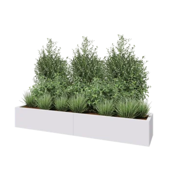 Tērauda puķu kaste XXL - Taisnstūris - 200 x 40 x 30 cm - RAL9010 matēts (balts) - Ar pamatplati