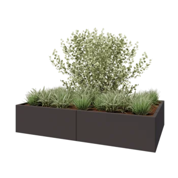 Tērauda puķu kaste XXL - Taisnstūris - 200 x 120 x 40 cm - RAL7016 matēts (antracīta pelēks) - Ar pamatplati