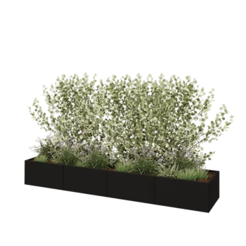 Tērauda puķu kaste XXL - Taisnstūris - 320 x 60 x 40 cm - RAL9005 matēts (melns) - Ar pamatplati