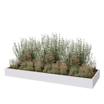Tērauda puķu kaste XXL - Taisnstūris - 360 x 120 x 30 cm - RAL9010 matēts (balts) - Ar pamatplati