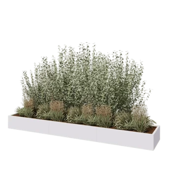 Tērauda puķu kaste XXL - Taisnstūris - 360 x 60 x 30 cm - RAL9010 matēts (balts) - Bez pamatplates