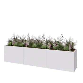 Tērauda puķu kaste XXL - Taisnstūris - 360 x 60 x 80 cm - RAL9010 matēts (balts) - Ar pamatplati