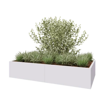 Tērauda puķu kaste XXL - Taisnstūris - 200 x 100 x 40 cm - RAL9010 matēts (balts) - Ar pamatplati
