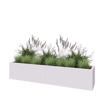 Tērauda puķu kaste XXL - Taisnstūris - 200 x 40 x 40 cm - RAL9010 matēts (balts) - Ar pamatplati