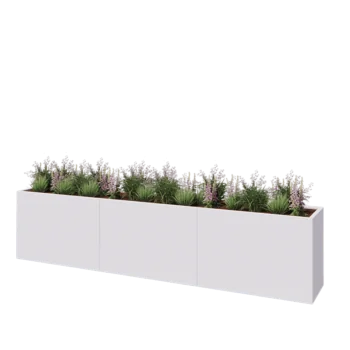 Tērauda puķu kaste XXL - Taisnstūris - 360 x 50 x 80 cm - RAL9010 matēts (balts) - Ar pamatplati