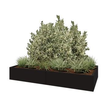 Tērauda puķu kaste XXL - Taisnstūris - 200 x 100 x 30 cm - RAL9005 matēts (melns) - Ar pamatplati