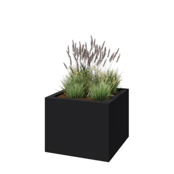 Stikla šķiedras puķu kaste - Kvadrāts - 100 x 100 x 80 cm - RAL7021 matēts (melns pelēks) - Ar dibenu