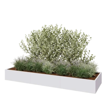 Tērauda puķu kaste XXL - Taisnstūris - 360 x 100 x 40 cm - RAL9010 matēts (balts) - Ar pamatplati
