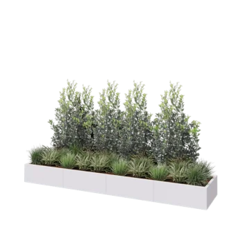 Tērauda puķu kaste XXL - Taisnstūris - 320 x 60 x 30 cm - RAL9010 matēts (balts) - Ar pamatplati