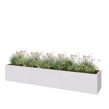 Tērauda puķu kaste XXL - Taisnstūris - 360 x 60 x 60 cm - RAL9010 matēts (balts) - Ar pamatplati