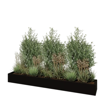 Stikla šķiedras puķu kaste - Taisnstūris - 200 x 30 x 20 cm - RAL9005 matēts (melns) - Ar dibenu