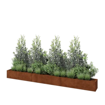 Kortena tērauda puķu kaste XXL - Taisnstūris - 360 x 30 x 30 cm - Ar pamatplati