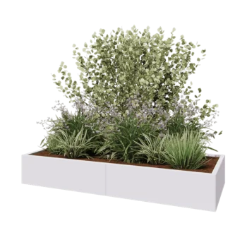 Tērauda puķu kaste XXL - Taisnstūris - 200 x 80 x 30 cm - RAL9010 matēts (balts) - Ar pamatplati