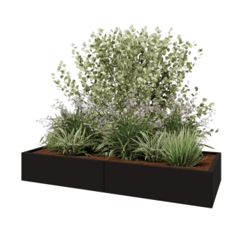Tērauda puķu kaste XXL - Taisnstūris - 200 x 80 x 30 cm - RAL9005 matēts (melns) - Ar pamatplati
