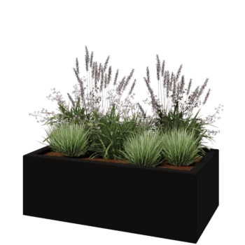 Stikla šķiedras puķu kaste - Taisnstūris - 120 x 60 x 40 cm - RAL9005 matēts (melns) - Ar dibenu