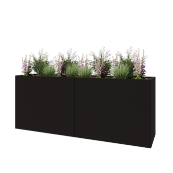 Tērauda puķu kaste XXL - Taisnstūris - 200 x 50 x 80 cm - RAL9005 matēts (melns) - Ar pamatplati