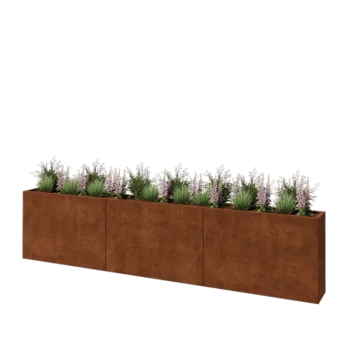 Kortena tērauda puķu kaste XXL - Taisnstūris - 360 x 30 x 80 cm - Ar pamatplati