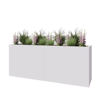 Tērauda puķu kaste XXL - Taisnstūris - 200 x 50 x 80 cm - RAL9010 matēts (balts) - Ar pamatplati