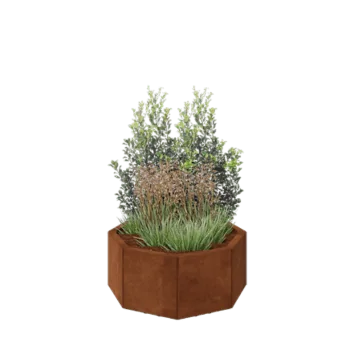 Kortena tērauda puķu kaste - Astoņstūris - 72,4 x 72,4 x 30 cm - Ar pamatplati - Ar kājām