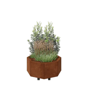 Kortena tērauda puķu kaste - Astoņstūris - 72,4 x 72,4 x 30 cm - Ar pamatplati - Ar riteņiem