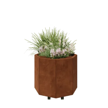 Kortena tērauda puķu kaste - Astoņstūris - 72,4 x 72,4 x 60 cm - Ar pamatplati - Ar riteņiem
