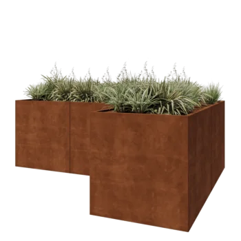 Kortena tērauda puķu kaste - L-veida - 300 x 200 x 100 cm - Ar pamatplati
