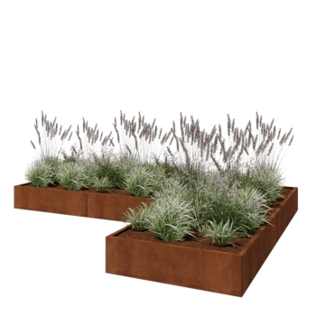 Kortena tērauda puķu kaste - L-veida - 360 x 240 x 30 cm - Ar pamatplati