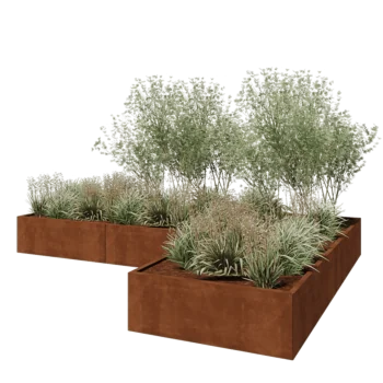 Kortena tērauda puķu kaste - L-veida - 360 x 240 x 40 cm - Ar pamatplati