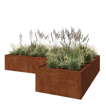 Kortena tērauda puķu kaste - L-veida - 360 x 240 x 60 cm - Ar pamatplati