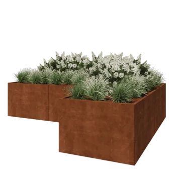 Kortena tērauda puķu kaste - L-veida - 360 x 240 x 80 cm - Ar pamatplati