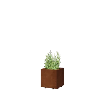 Kortena tērauda puķu kaste - Kvadrāts - 30 x 30 x 30 cm - Ar pamatplati - Ar kājām