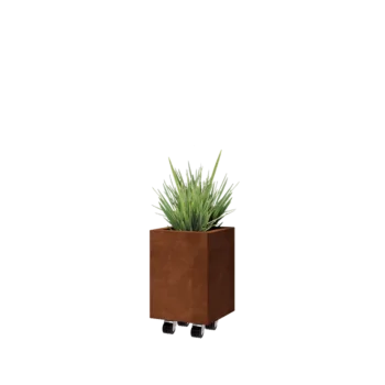 Kortena tērauda puķu kaste - Kvadrāts - 30 x 30 x 40 cm - Ar pamatplati - Ar riteņiem