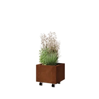 Kortena tērauda puķu kaste - Kvadrāts - 40 x 40 x 30 cm - Ar pamatplati - Ar riteņiem