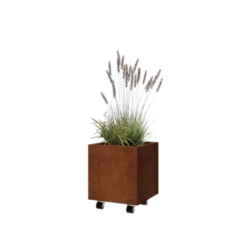 Kortena tērauda puķu kaste - Kvadrāts - 40 x 40 x 40 cm - Ar pamatplati - Ar riteņiem
