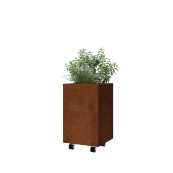 Kortena tērauda puķu kaste - Kvadrāts - 40 x 40 x 60 cm - Ar pamatplati - Ar riteņiem