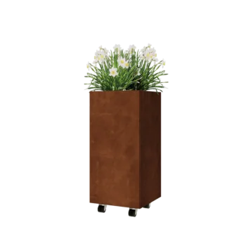 Kortena tērauda puķu kaste - Kvadrāts - 40 x 40 x 80 cm - Ar pamatplati - Ar riteņiem