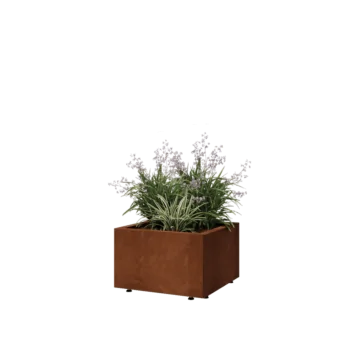 Kortena tērauda puķu kaste - Kvadrāts - 50 x 50 x 30 cm - Ar pamatplati - Ar kājām